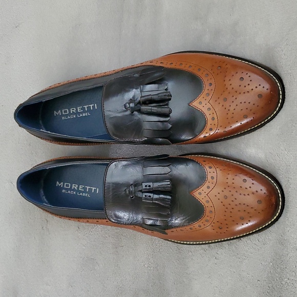 🆕️ MORETTI Black Label Brown & Black Leather Tassel Loafers MEN'S SIZE: 12 - Picture 1 of 15